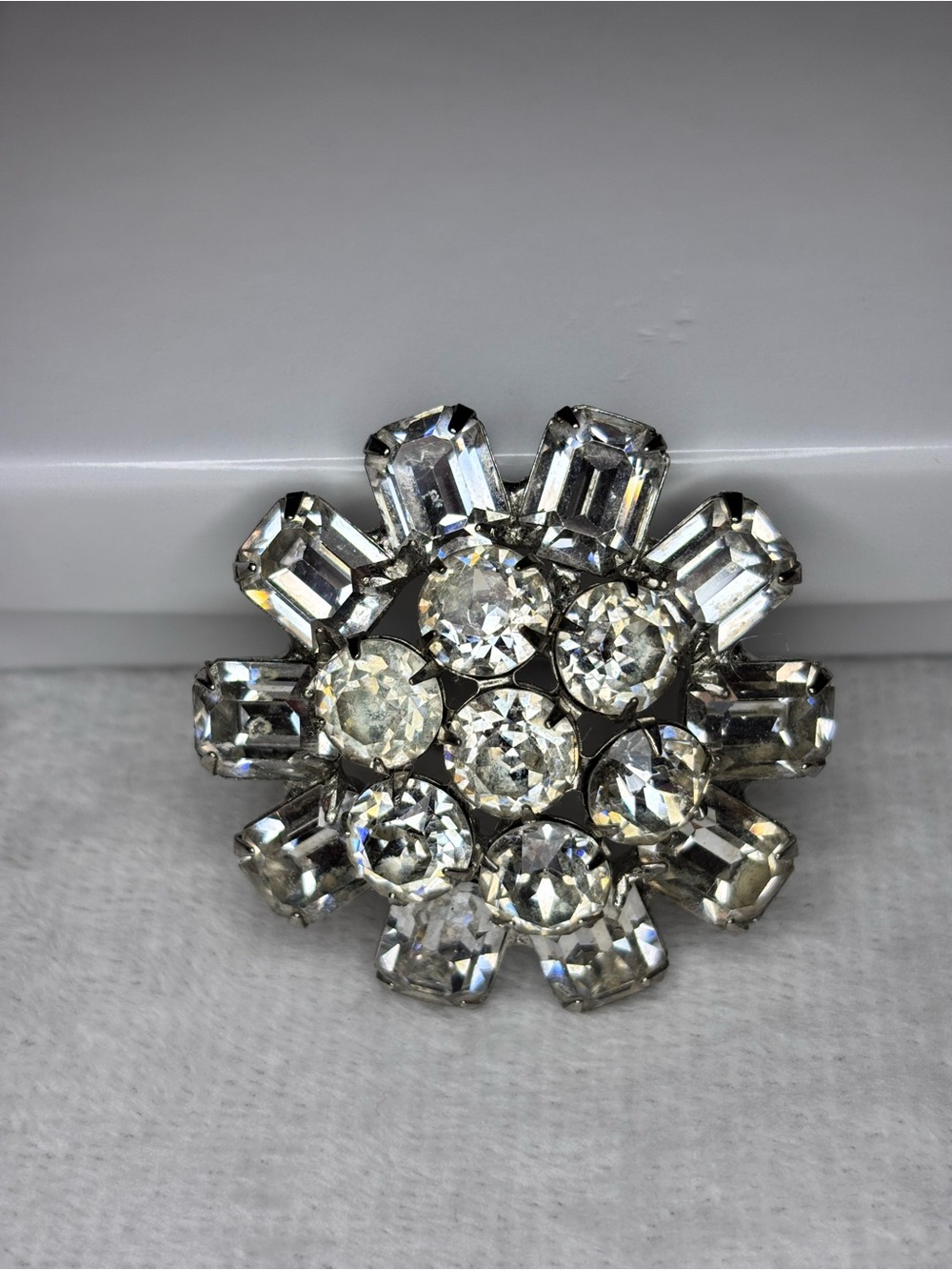 Vintage Signed WEISS Clear Rhinestone Emerald Cut Cluster Brooch